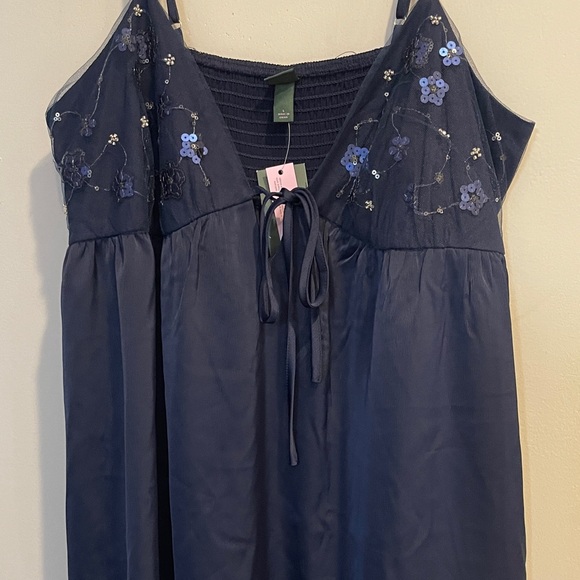 NWT Women's Embellished Mini Babydoll Dress - Wild Fable Navy Blue Size Large - Picture 6 of 9